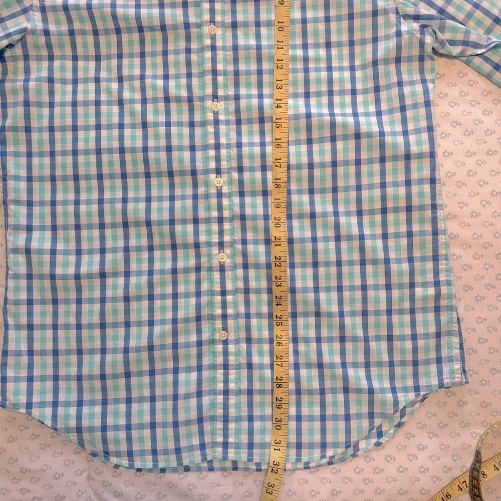 Banana Republic Blue and Green Checkered Men's Button Up Large Shirt